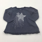 'Little Christmas Star' Sparkly Slate Blue Long Sleeve Christmas Top - Girls 6-9 Months