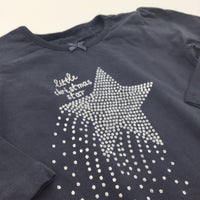 'Little Christmas Star' Sparkly Slate Blue Long Sleeve Christmas Top - Girls 6-9 Months