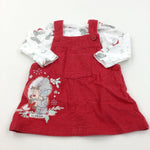 'Tiny Tatty Teddy' Red Cord Dress & White Long Sleeve Christmas Top Set - Girls 0-3 Months