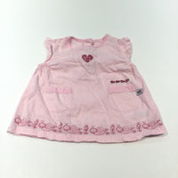 Ladybirds, Snails & Heart Embroidered Pink Linen Dress - Girls Newborn