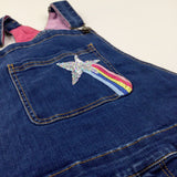 Sequin Rainbow Star Blue Denim Dungaree Dress - Girls 11-12 Years