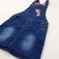 Sequin Rainbow Star Blue Denim Dungaree Dress - Girls 11-12 Years