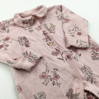 Flowers Pink Sleepsuit - Girls 0-3 Months