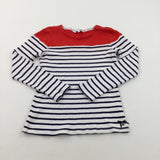 Red, White & Navy Striped Long Sleeve Top- Girls 11-12 Years