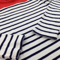 Red, White & Navy Striped Long Sleeve Top- Girls 11-12 Years