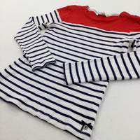 Red, White & Navy Striped Long Sleeve Top- Girls 11-12 Years