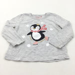 Glittery Skating Penguin Grey Long Sleeve Christmas Top - Girls 18-24 Months