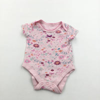 Flowers & Butterflies Pink & Blue Bodysuit - Girls 0-3 Months