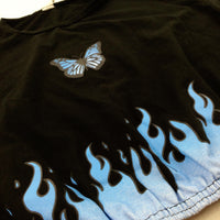 Butterflies & Fire Black Cropped T-shirt - Girls 11-12 Years