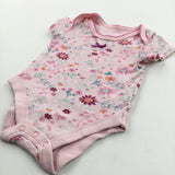 Flowers & Butterflies Pink & Blue Bodysuit - Girls 0-3 Months