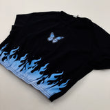 Butterflies & Fire Black Cropped T-shirt - Girls 11-12 Years