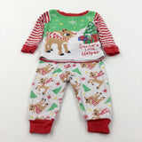 'Santa's Little Helper' Rudolph & Christmas Tree Red & White Pyjamas - Boys/Girls 0-3 Months