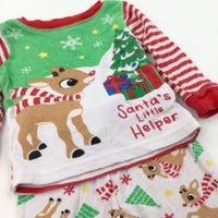 'Santa's Little Helper' Rudolph & Christmas Tree Red & White Pyjamas - Boys/Girls 0-3 Months