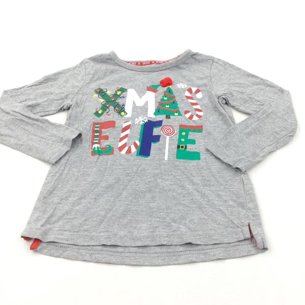 'Xmas Elfie' Grey Long Sleeve Christmas Top - Boys/Girls 4-5 Years