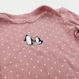 Skating Penguins Pink Spotty Long Sleeve Bodysuit - Girls 9-12 Months