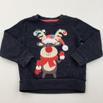 Rudolph Reindeer Appliqued Dark Navy Christmas Sweatshirt - Boys/Girls 2-3 Years