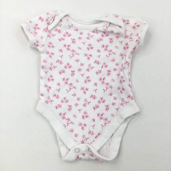 Flowers Pink & White Short Sleeve Bodysuit - Girls Newborn