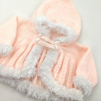 Peach & White Knitted Cardigan - Girls 3-6 Months