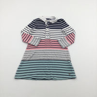 Blue, Pink, White & Navy Striped Jersey Shirt Dress - Girls 5-6 Years