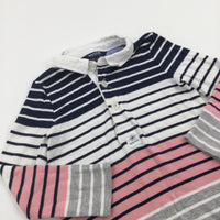 Blue, Pink, White & Navy Striped Jersey Shirt Dress - Girls 5-6 Years