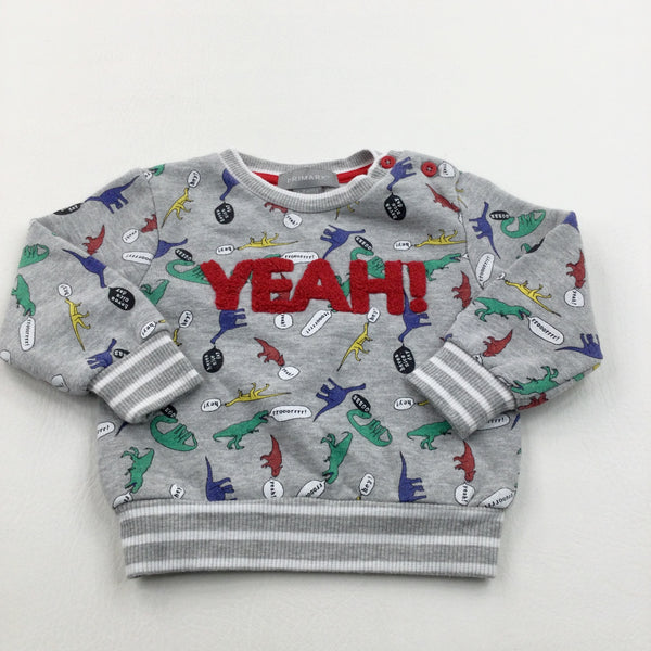 'YEAH!' Dinosaur Grey Sweatshirt - Boys 3-6 Months