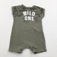 'Wild One' Khaki Short Romper - Boys 3-6 Months