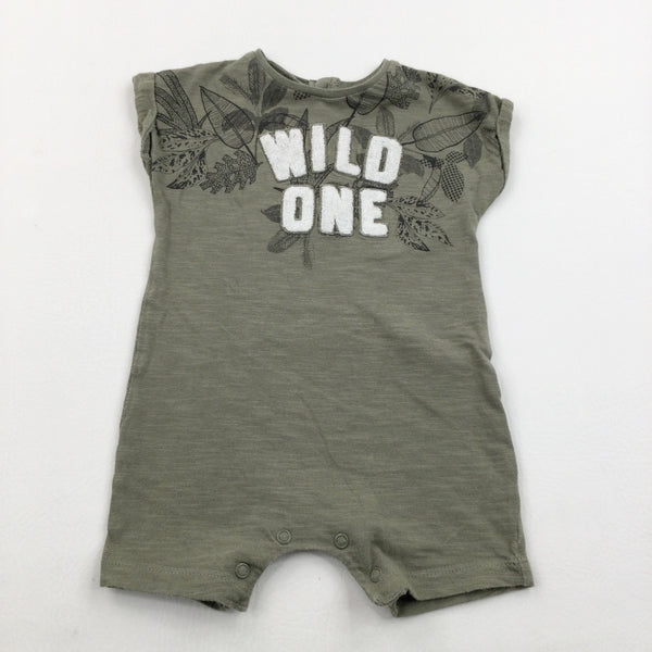 'Wild One' Khaki Short Romper - Boys 3-6 Months