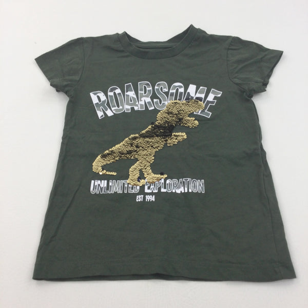 'Roarsome' Sequin Flip Dinosaur Green T-Shirt - Boys 4-5 Years