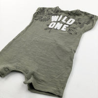 'Wild One' Khaki Short Romper - Boys 3-6 Months