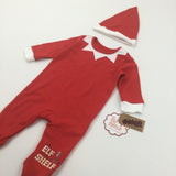 **NEW** 'Elf On The Shelf Red Christmas Babygrow with Matching Hat - Boys/Girls 0-3 Months
