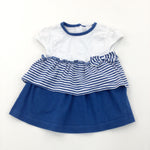 Blue & White Striped Jersey Dress - Girls 6-9 Months