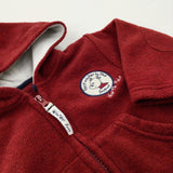 'First Winter In The Snow' Reindeer Appliqued Red Zip Up Hoodie - Boys 3-6 Months