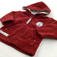 'First Winter In The Snow' Reindeer Appliqued Red Zip Up Hoodie - Boys 3-6 Months