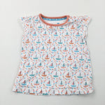 Colourful Sailing Boats White & Peach T-Shirt - Girls 6-9 Months