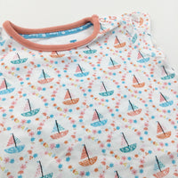 Colourful Sailing Boats White & Peach T-Shirt - Girls 6-9 Months