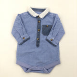 Blue Shirt Look Long Sleeve Bodysuit - Boys 0-3 Months