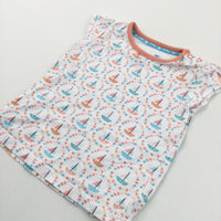 Colourful Sailing Boats White & Peach T-Shirt - Girls 6-9 Months