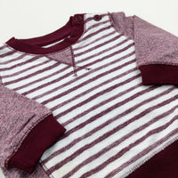 Striped Maroon & White Sweatshirt - Boys 3-6 Months