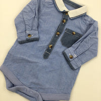 Blue Shirt Look Long Sleeve Bodysuit - Boys 0-3 Months