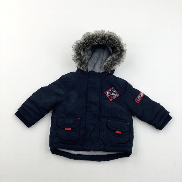 'Little Explorer' Black & Red Parka Coat - Boys 3-6 Months