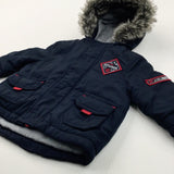 'Little Explorer' Black & Red Parka Coat - Boys 3-6 Months