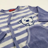 Reindeer Embroidered Striped Blue & White Lightweight Pramsuit - Boys 6 Months