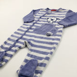 Reindeer Embroidered Striped Blue & White Lightweight Pramsuit - Boys 6 Months