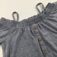 Grey Striped Jersey Open Neck Strappy Top - Girls 7 Years