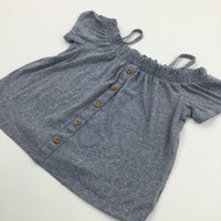 Grey Striped Jersey Open Neck Strappy Top - Girls 7 Years