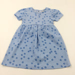 Flowers Blue Textuered Polyester Dress - Girls 2-3 Years