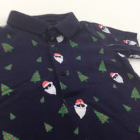 Santas & Christmas Trees Navy Christmas Polo Shirt - Boys 3-6 Months