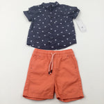 **NEW** Sharks & Palm Trees Charcoal Shirt & Orange Shorts - Boys 18-24 Months