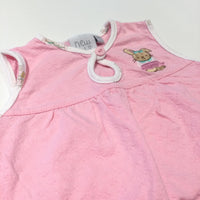 Rabbit Embroidered Tectured Pink Sleeveless Tunic Top - Girls 0-3 Months