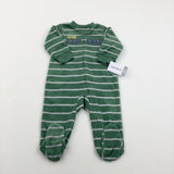 **NEW** 'Little Brother' Striped Green & Grey Lightweight Pramsuit - Boys 6 Months